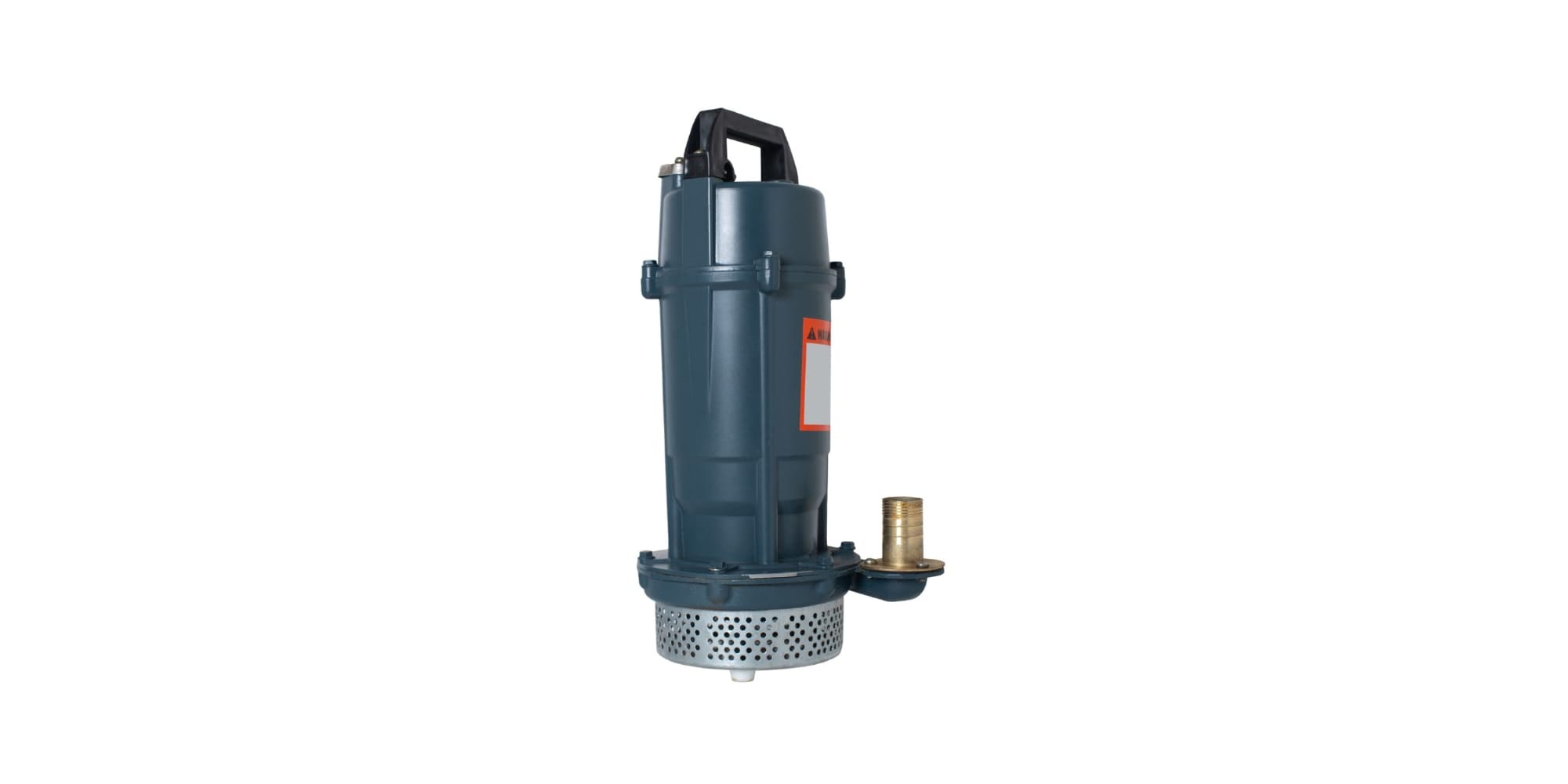 Brand new sump pump for suctioning collected ground water from a sump pit such as in a basement of a house.